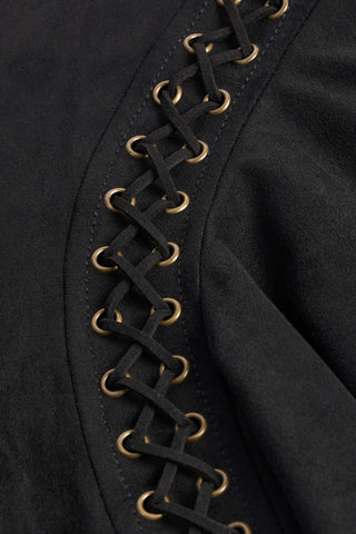 Lace-Up Mid-Rise Mini Skirt in Black