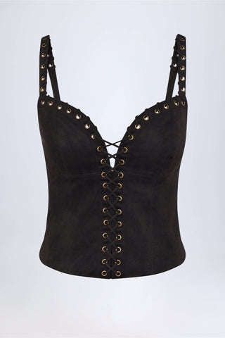 Lace-Up Top in Black