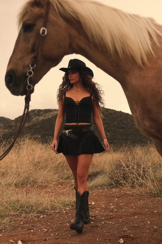 Lace-Up Top in Black