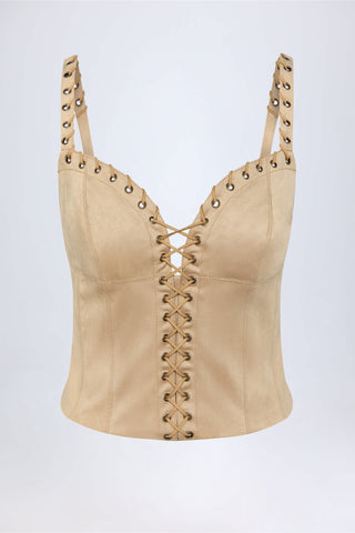 Lace-Up Top in Tan