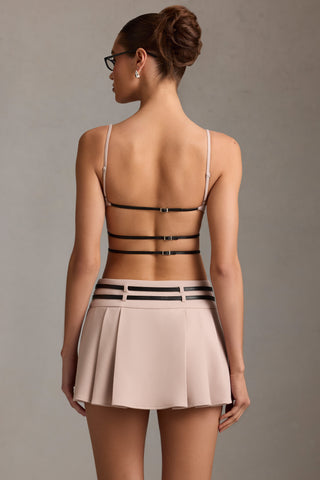 Belted Backless Pleated Mini Dress in Mushroom
