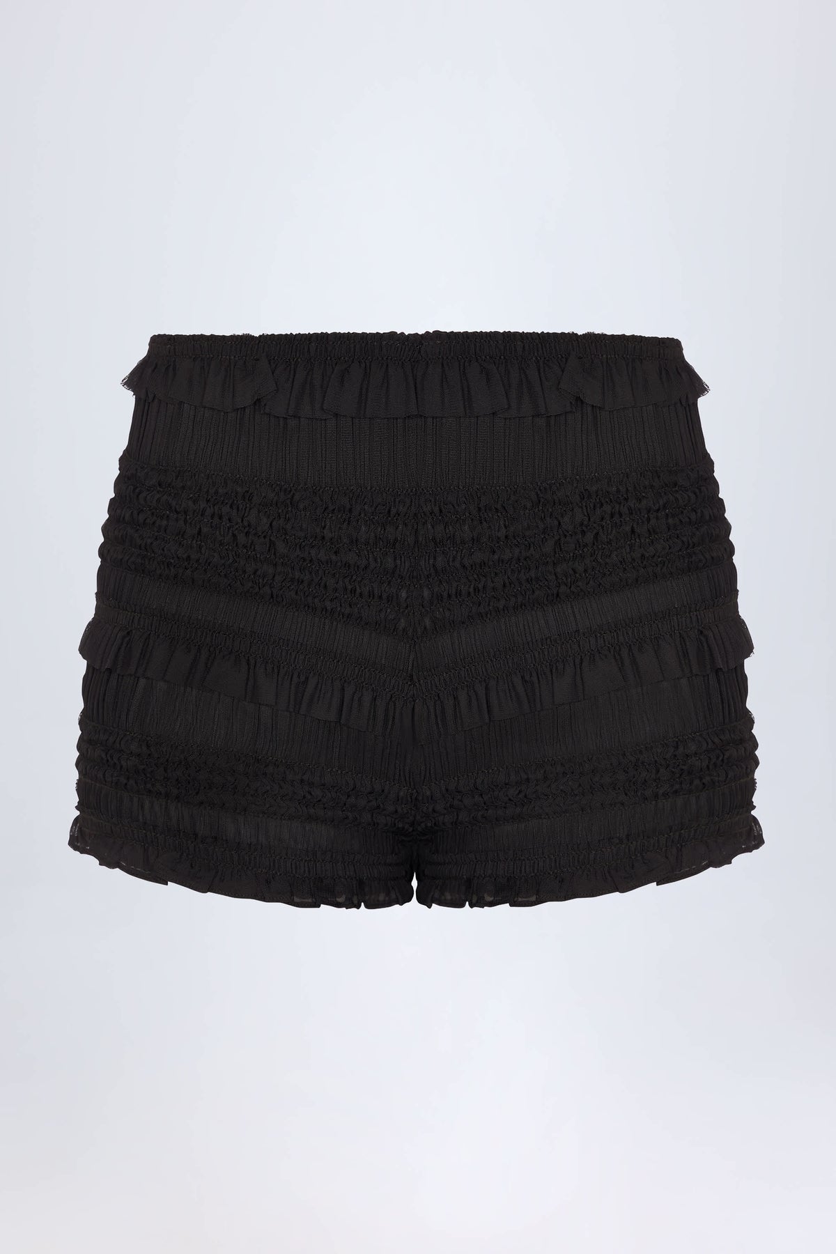 Ruffled Mid-Rise Shorts in Black