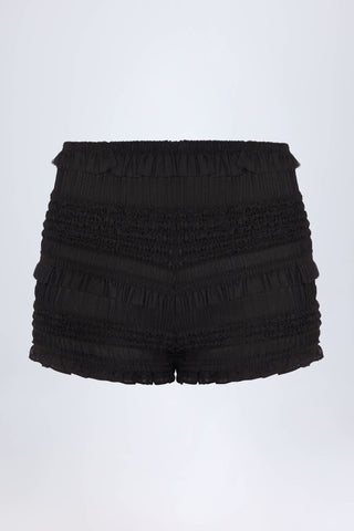 Ruffled Mid-Rise Shorts in Black