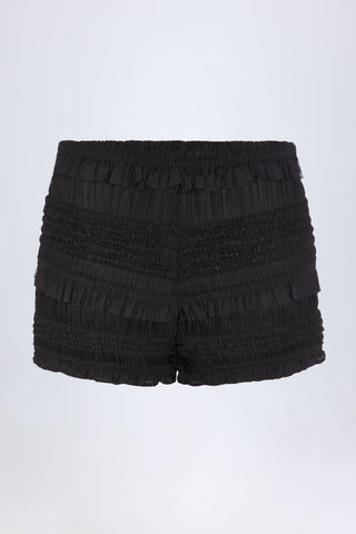 Ruffled Mid-Rise Shorts in Black