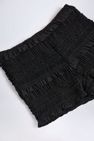 Ruffled Mid-Rise Shorts in Black