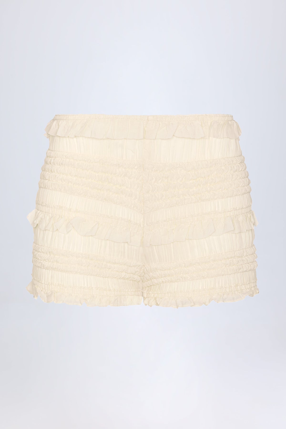 Ruffled Mid-Rise Shorts in Ivory