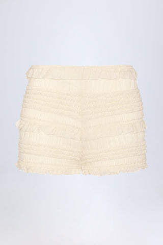 Ruffled Mid-Rise Shorts in Ivory