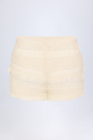 Ruffled Mid-Rise Shorts in Ivory
