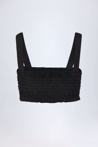 Ruffled Tie-Front Crop Top in Black