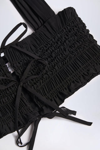 Ruffled Tie-Front Crop Top in Black