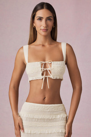 Ruffled Tie-Front Crop Top in Ivory