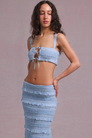 Ruffle Tie-Front Crop Top in Powder Blue