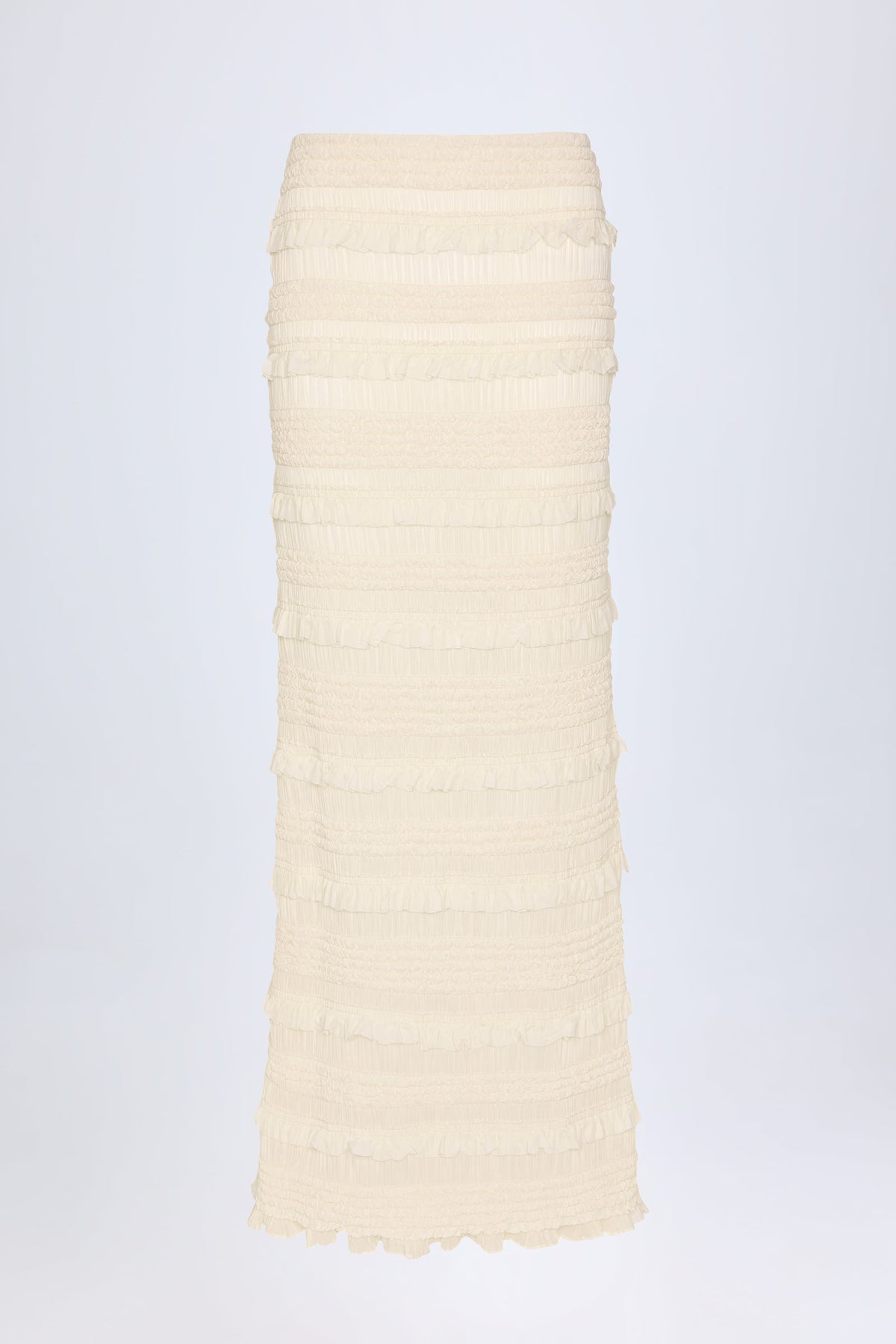 Ruffled Mid-Rise Maxi Skirt in Ivory