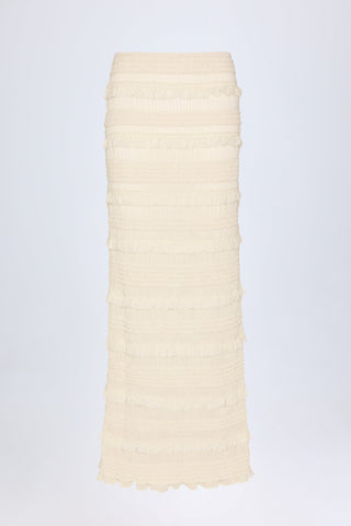 Ruffled Mid-Rise Maxi Skirt in Ivory