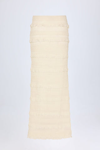 Ruffled Mid-Rise Maxi Skirt in Ivory