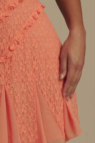 Off-Shoulder Lace A-Line Mini Dress in Peach