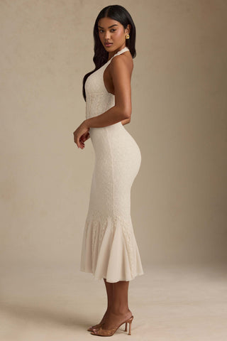 Halterneck Corset Lace Midaxi Dress in Ivory