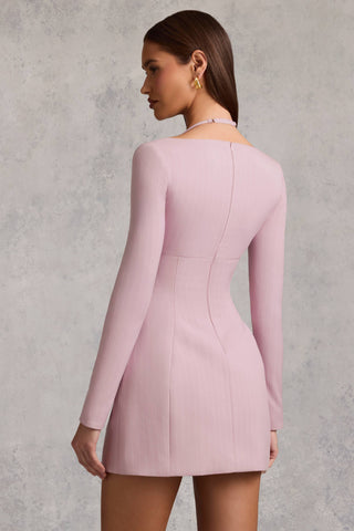 Pinstripe Structured A-Line Mini Dress in Mauve