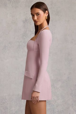 Pinstripe Structured A-Line Mini Dress in Mauve