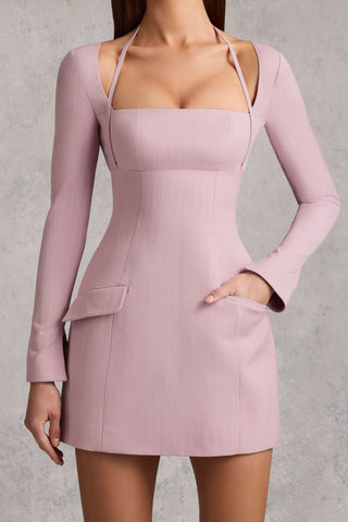 Pinstripe Structured A-Line Mini Dress in Mauve