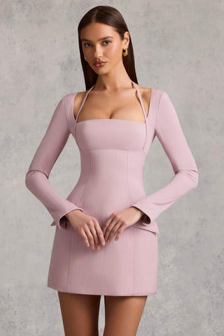 Pinstripe Structured A-Line Mini Dress in Mauve