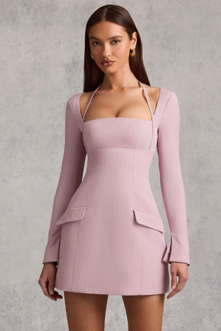 Pinstripe Structured A-Line Mini Dress in Mauve