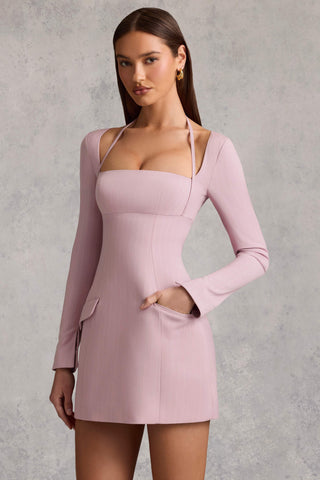 Pinstripe Structured A-Line Mini Dress in Mauve