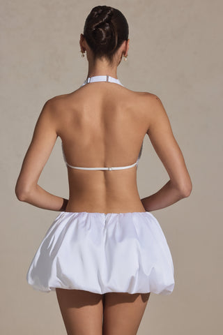 Embellished Cut-Out Bubble Hem Mini Dress in White