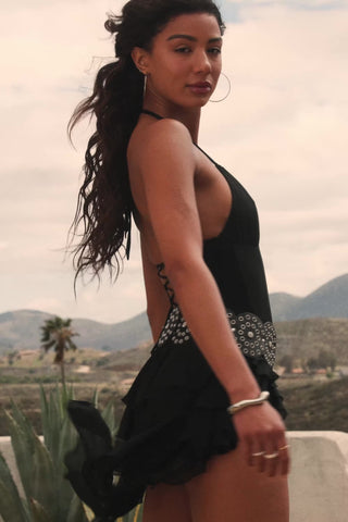 Ruffled Halterneck Bodysuit in Black