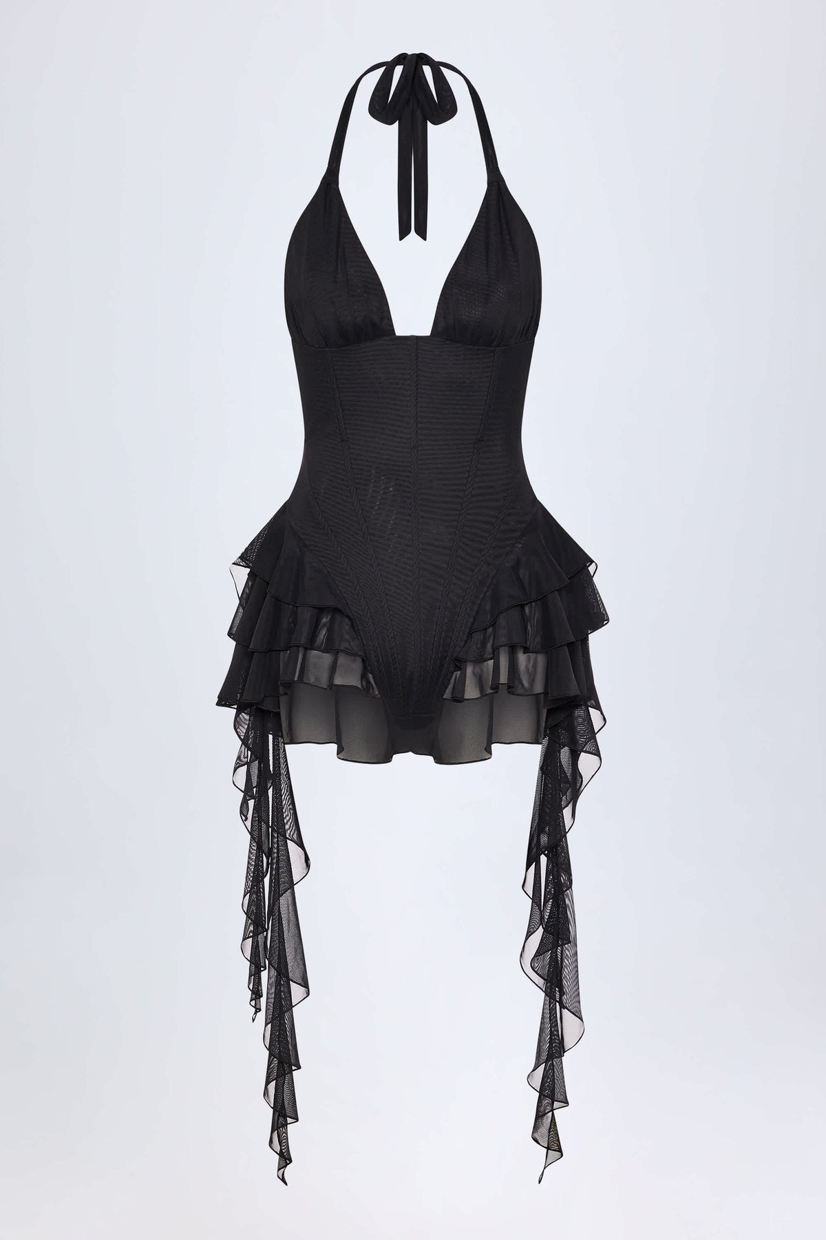 Ruffled Halterneck Bodysuit in Black