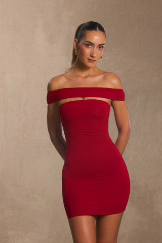 Modal Cut-Out Off-Shoulder Mini Dress in Red
