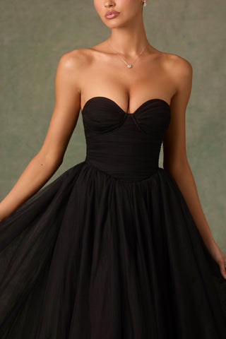 Tulle Corset Midaxi Dress in Black