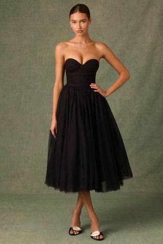 Tulle Corset Midaxi Dress in Black