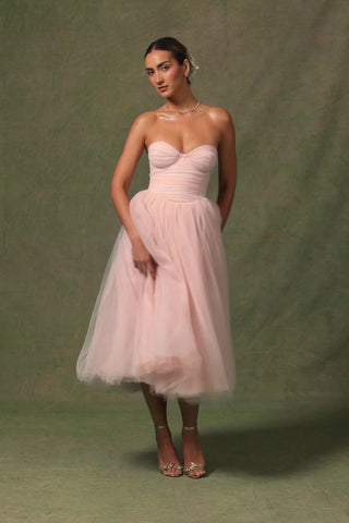 Tulle Corset Midaxi Dress in Dusty Rose