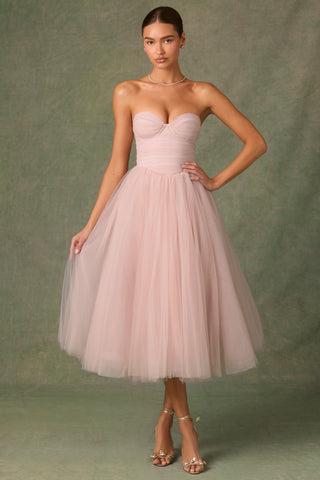 Tulle Corset Midaxi Dress in Dusty Rose