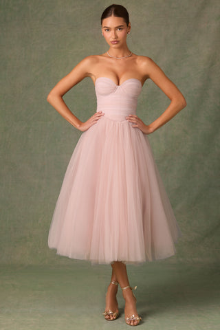 Tulle Corset Midaxi Dress in Dusty Rose