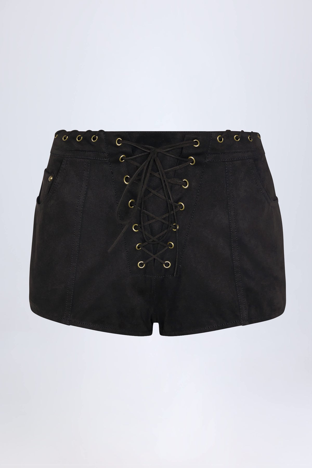 Lace-Up Mid-Rise Shorts in Black