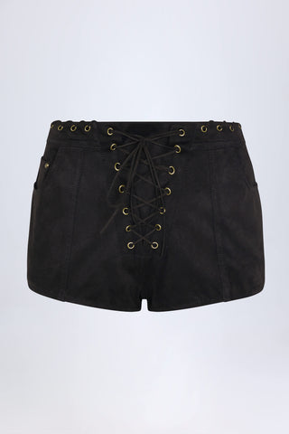Lace-Up Mid-Rise Shorts in Black