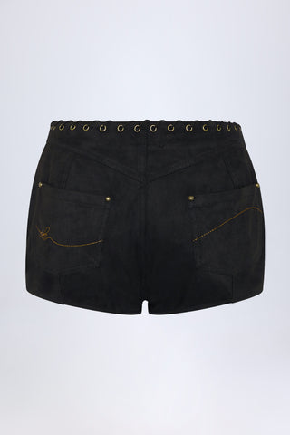 Lace-Up Mid-Rise Shorts in Black