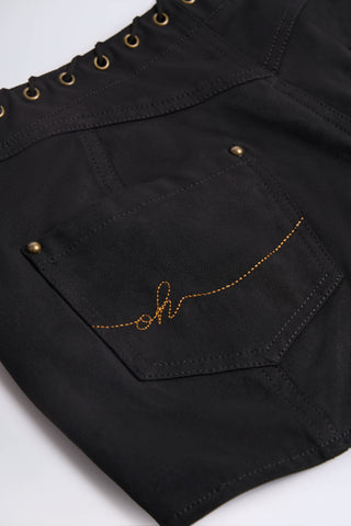 Lace-Up Mid-Rise Shorts in Black