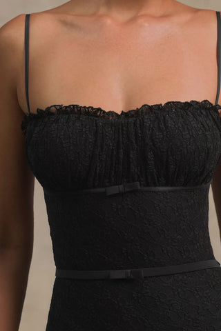 Bow-Detail Lace Flared Jumpsuit in Black