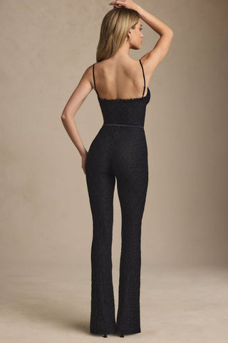 Bow-Detail Lace Flared Jumpsuit in Black