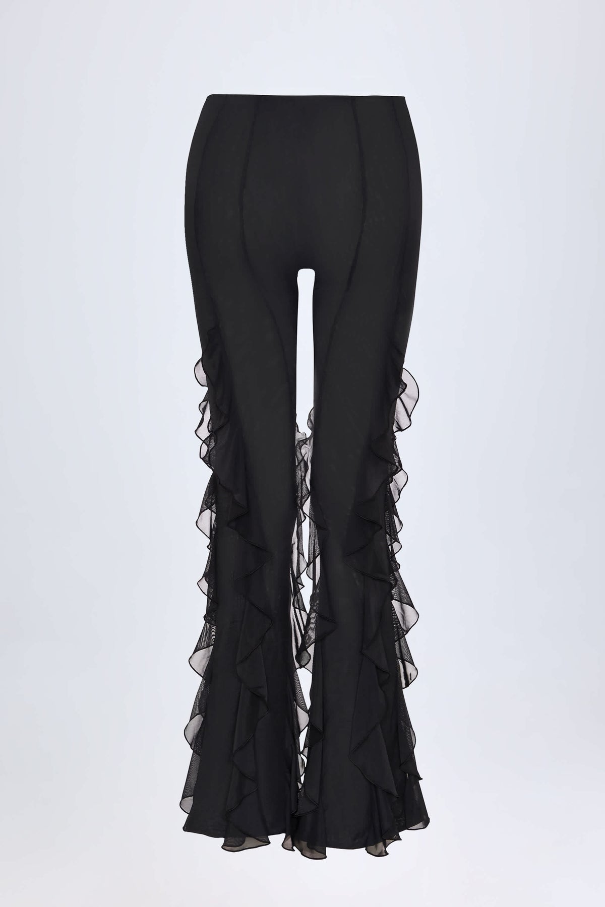 Ruffled Mid-Rise Flared Trousers in Black