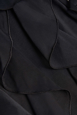 Ruffled Mid-Rise Flared Trousers in Black