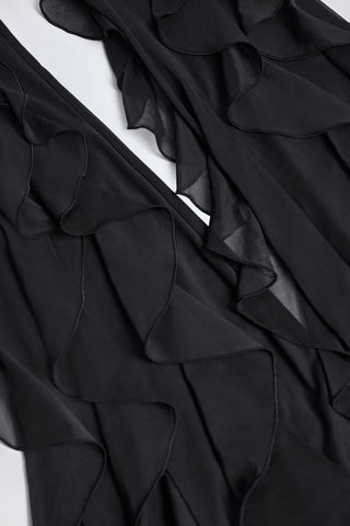 Ruffled Mid-Rise Flared Trousers in Black