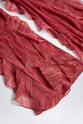 Ruffled Mid-Rise Flared Trousers in Red Print