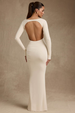 Modal Ruched Backless Maxi Dress in Ivory