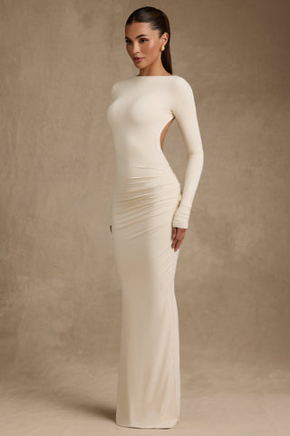 Modal Ruched Backless Maxi Dress in Ivory