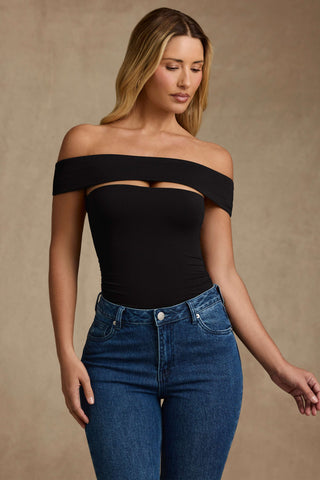 Modal Cut-Out Off-Shoulder Bodysuit in Black