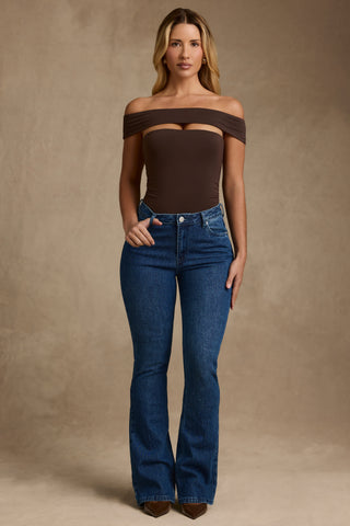 Modal Cut-Out Off-Shoulder Bodysuit in Chocolate Brown